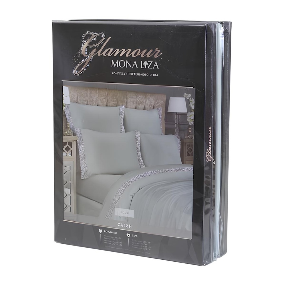 Белье постельное евро сатин ML Premium Glamour Aqua 70х70 см-2 50х70 см-2